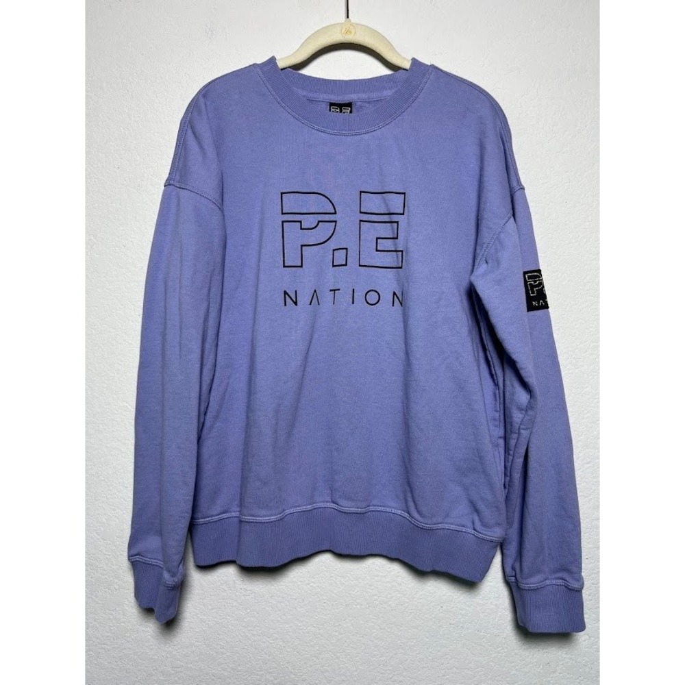 P.E Nation Sweatshirt Medium Purple Women Athleisure Logo Organic Cotton Relaxed